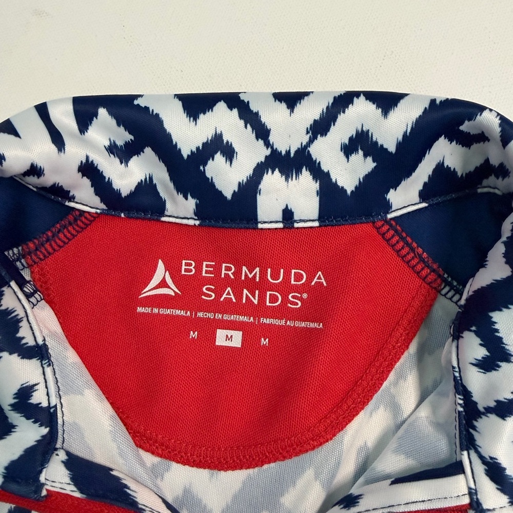 Bermuda Sands Quarter Zip Pullover Blue White Print Athletic Golf Top Medium - Picture 6 of 9